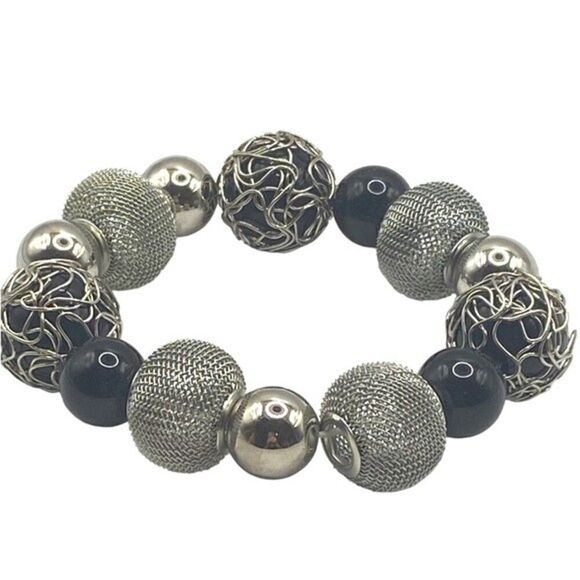 Vintage Mixed Silver and Black Beaded Bracelet - Picture 5 of 6